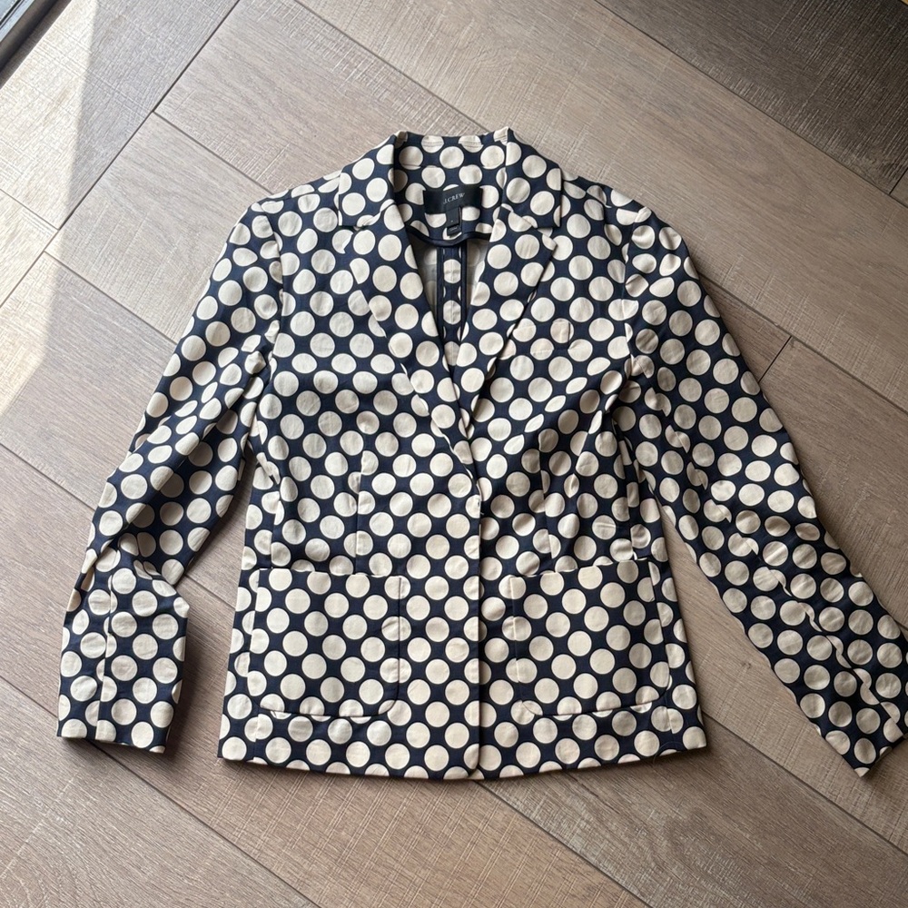 J. Crew Navy and Cream Polka Dot Blazer